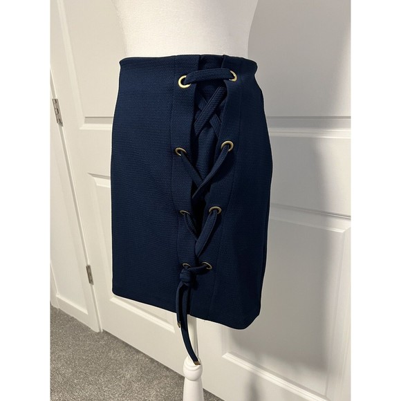 Kensie Mini Tie Shift Navy Skirt Size Medium - Picture 3 of 11